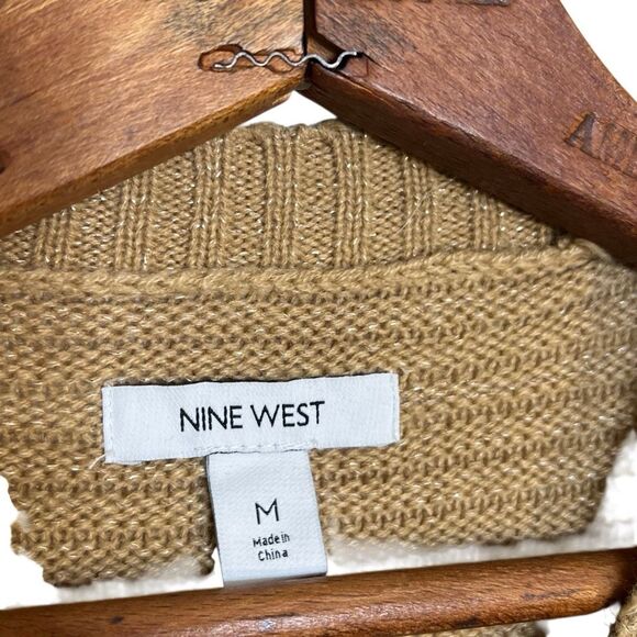 Nine West Ribbed Knit Crew Neck Long Sleeve Pullover Tunic Sweater Beige Medium - Picture 7 of 10